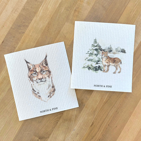 Watercolor Lynx, Lynx Scene 2pk - Swedish Dish Cloth