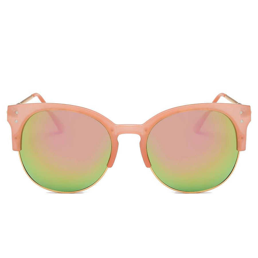 ABANDA |  Round Mirrored Flat Lens Half Frame Sunglasses Circle