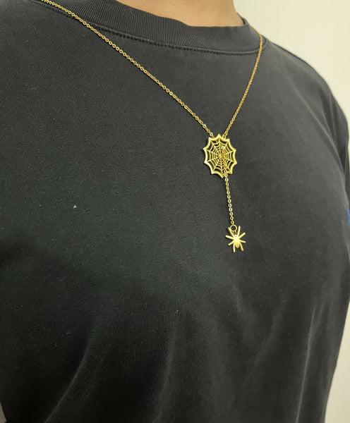 18k Gold Spider Web & Spider Necklace- 2 Colors