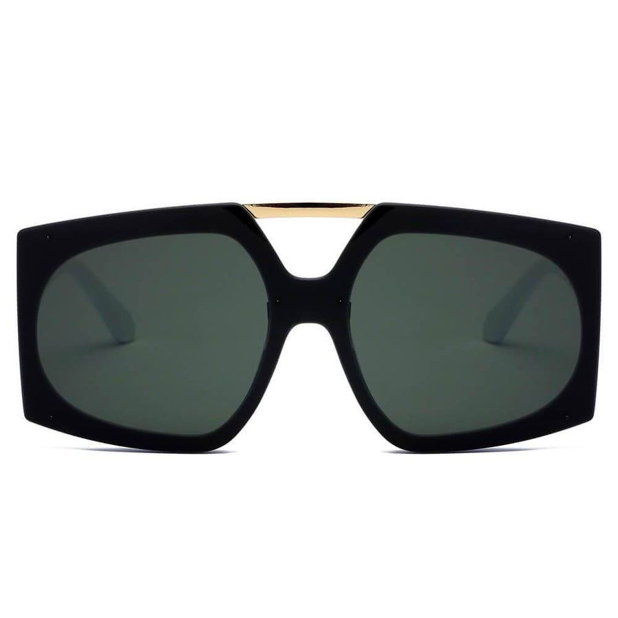 ESSEN | Vogue Fashion Square Oversized Sunglasses- Black/White/Gold
