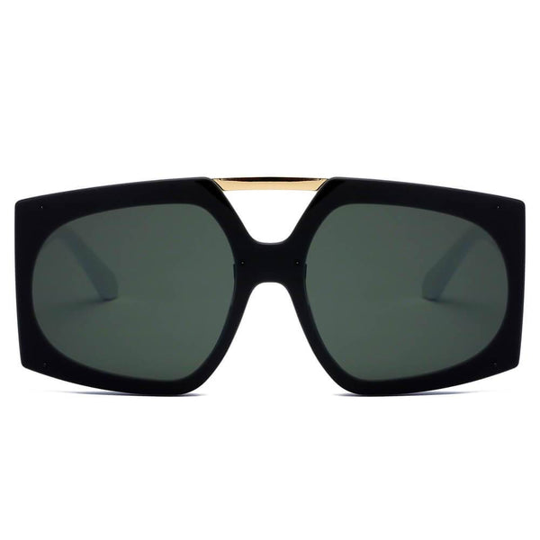 ESSEN | Vogue Fashion Square Oversized Sunglasses- Black/White/Gold