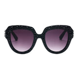 OCALA | Black Round Cat-Eye Heart Rhinestone Sunglasses