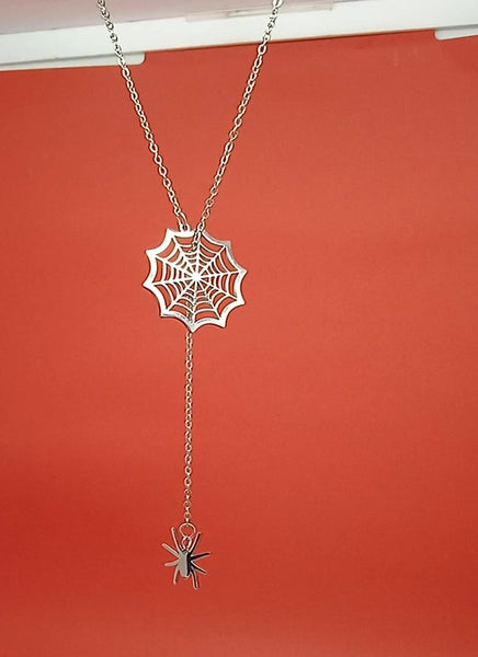 18k Gold Spider Web & Spider Necklace- 2 Colors