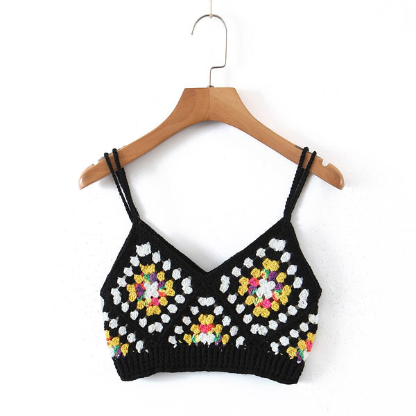 Women's Bohemian Spaghetti Strap Cropped Crochet Camisole- 2 Colors