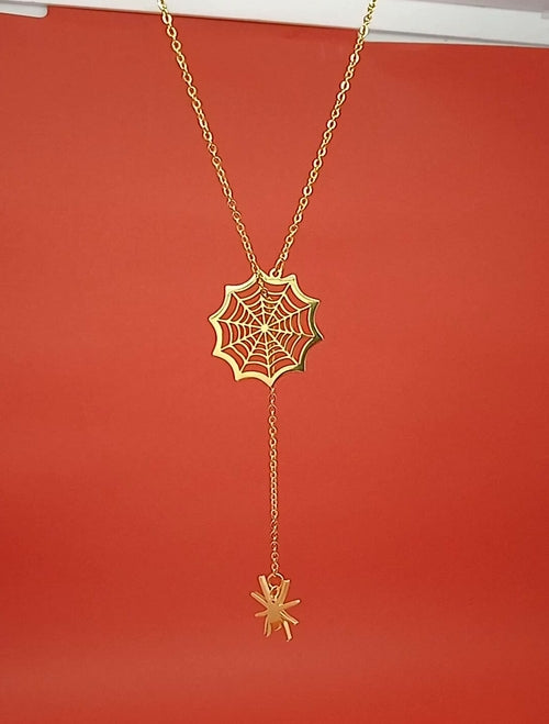 18k Gold Spider Web & Spider Necklace- 2 Colors