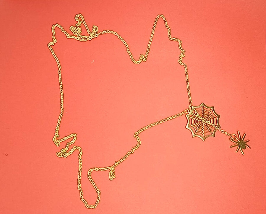 18k Gold Spider Web & Spider Necklace- 2 Colors