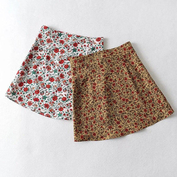 Women's Floral Print A-Line Zip-Up Mini Skirt- 2 Colors
