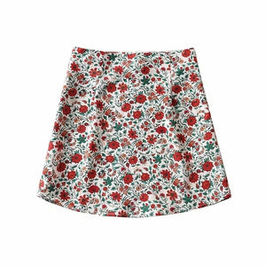 Women's Floral Print A-Line Zip-Up Mini Skirt- 2 Colors