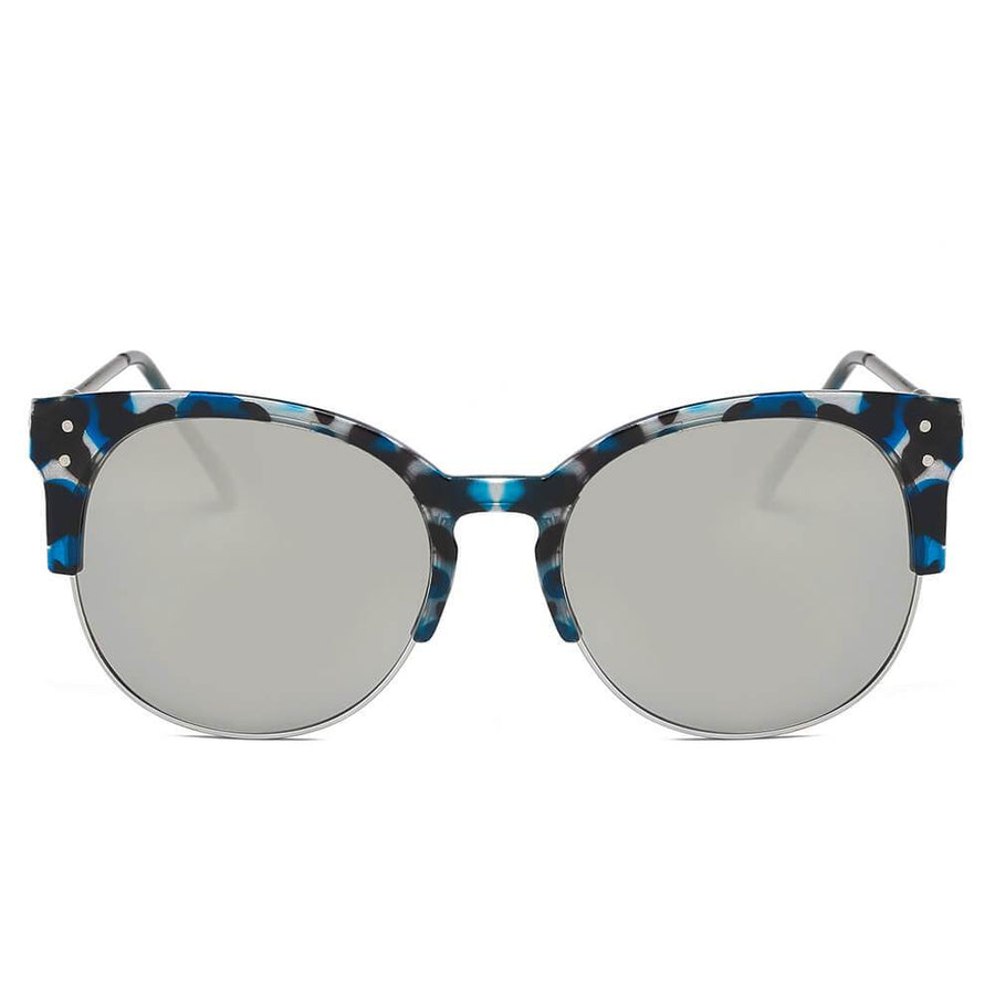 ABANDA |  Round Mirrored Flat Lens Half Frame Sunglasses Circle