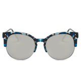 ABANDA |  Round Mirrored Flat Lens Half Frame Sunglasses Circle