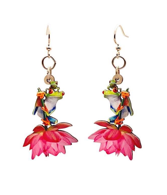 Frog on Flower Earrings #T166