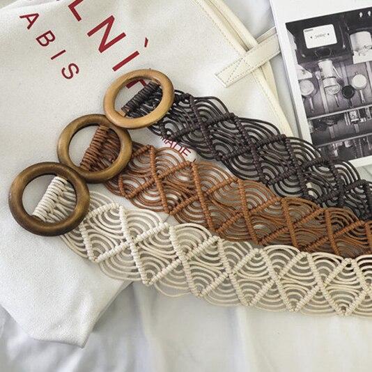 Women's Bohemian Woven Belt with Round Wooden Buckle- 3 Colors