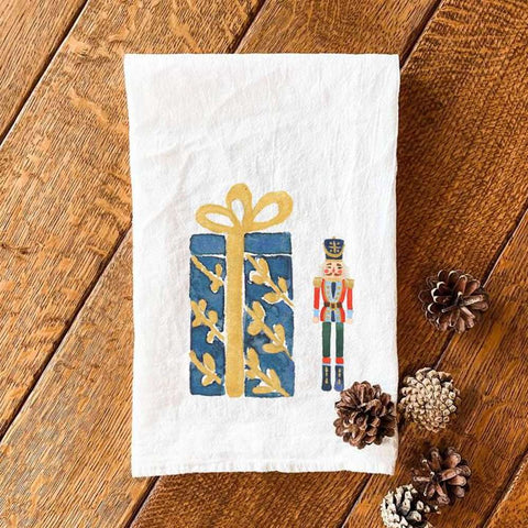 Nutcracker and Present - Cotton Tea Towel