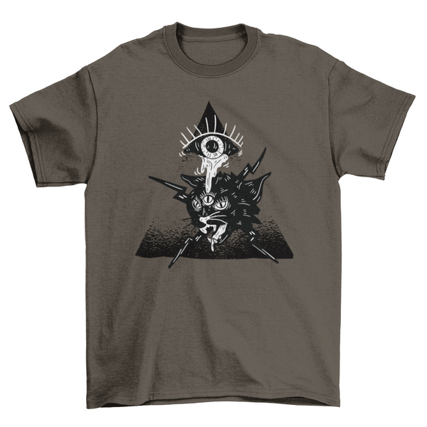 Unisex Creepy Eye Crying Over Electrified Alien Cat T-shirt- 5 Colors