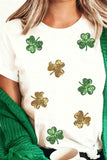 White Sequin Clovers Graphic T-Shirt