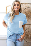 Twist Ribbed Color Block Pocket Crew Neck T-Shirt- 4 Colors
