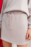 Solid Color Drop Shoulder Sweatshirt & Drawstring Mini Skirt Set- 2 Colors