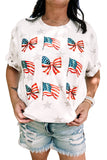 White Star Print Watercolor American Flags and Bows Graphic T-Shirt