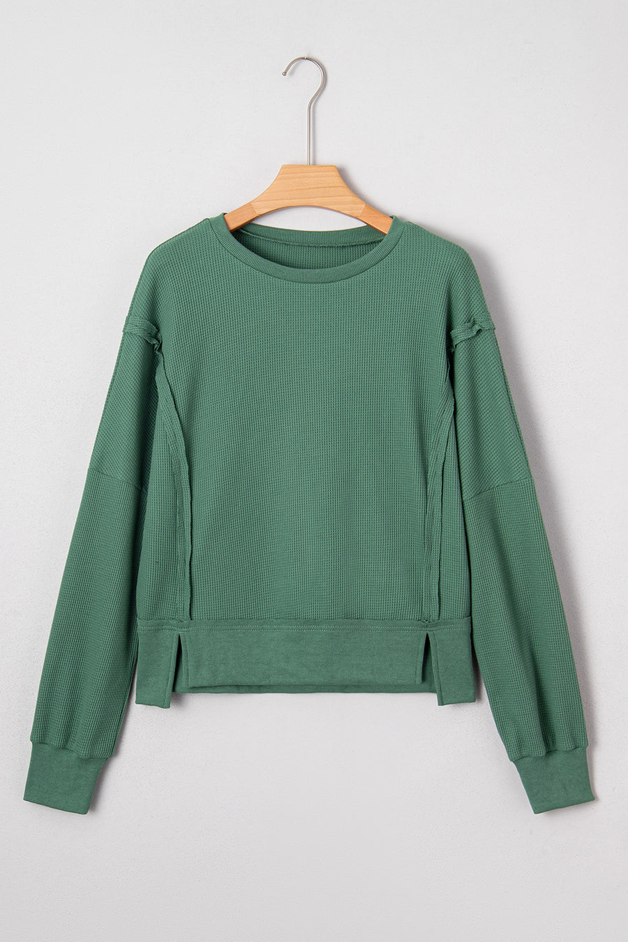 Thermal Knit Drop Shoulder Split Hem Sweatshirt- 2 Colors