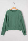 Thermal Knit Drop Shoulder Split Hem Sweatshirt- 2 Colors