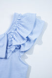 Textured Bow Frilled Ruffle Sleeve Blouse- Light Blue