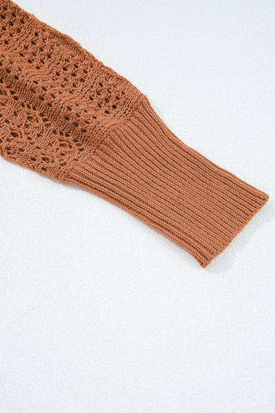 Redwood Burl Mix Pattern Hollow Knit Open Front Cardigan