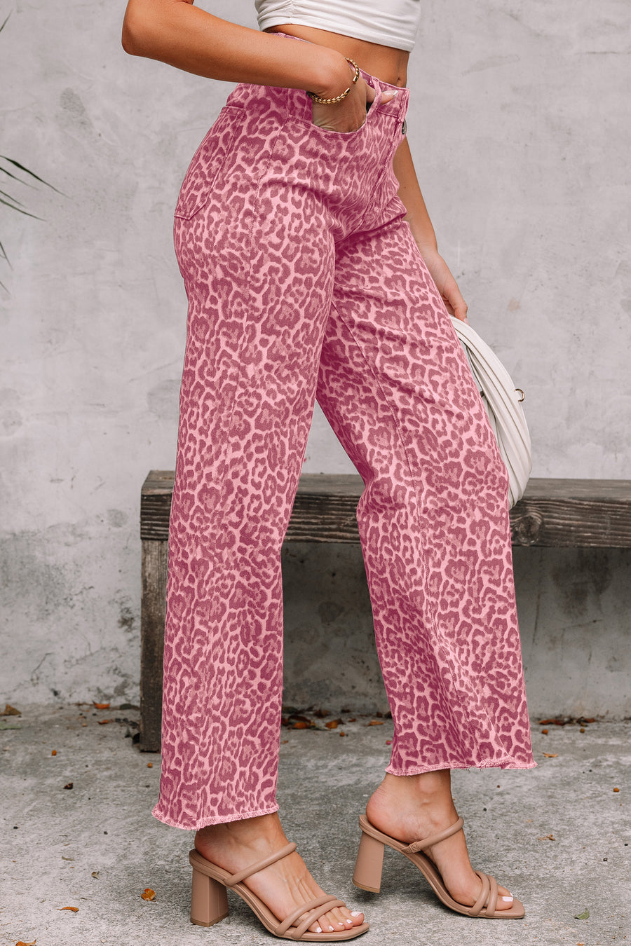 Print Frayed Edge Wide Leg High-Waist Jeans- 7 Styles