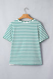 Striped Scalloped Trim Crew Neck Short Sleeve T-Shirt- 5 Colors