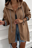 Contrast Cuff Drop Shoulder Zip-Up Tunic Hoodie- 3 Colors