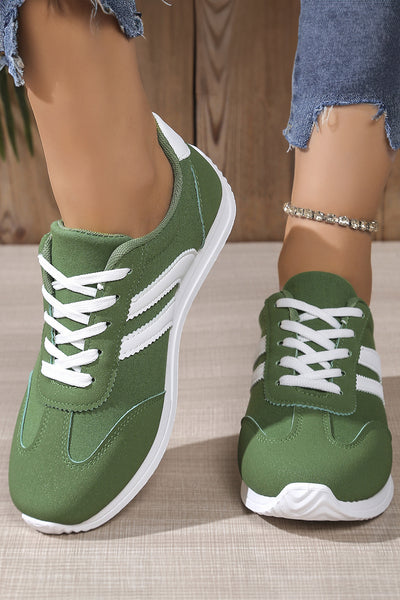 White Patchwork Breathable Lace Up Sneakers