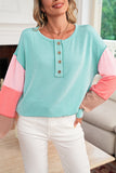Twisted Ribbed Color Block Patchwork Long Sleeve Henley Shirt