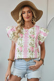 Pink Rose Layered Ruffle Short Sleeve Blouse