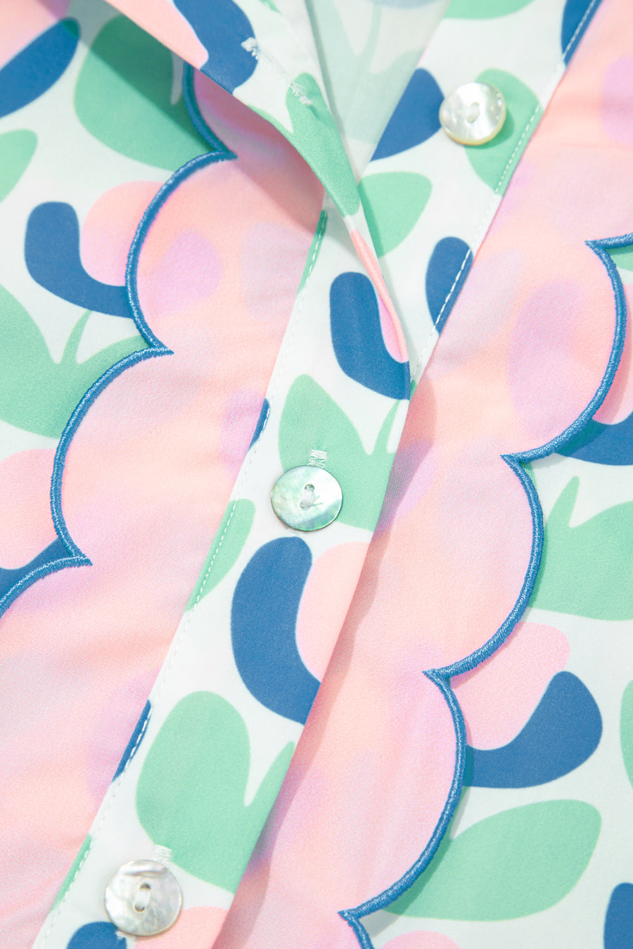 Mint Floral Print Scallop Trim Long Sleeve Mini Dress with Pockets