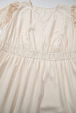 Apricot Plus Size V Neck Lacy Embroidery Patchwork Short Sleeve Maxi Dress