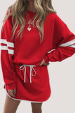 Varsity Striped Drop Shoulder Pullover Sweatshirt & Mini Skort Set- 6 Colors