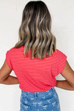 Striped Ribbed Cap Sleeve Crew Neck T-Shirt- 2 Colors