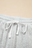 Light Grey & Pink Color Block Raw Hem Pullover Sweatshirt and Shorts Set