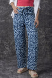 Leopard Print Drawstring Barrel Leg Jeans with Pockets- 2 Colors