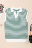 Striped Contrast Trim Sleeveless Collared Sweater- 3 Colors
