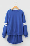 Varsity Striped Drop Shoulder Pullover Sweatshirt & Mini Skort Set- 6 Colors