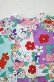 Multicolored Floral Frilly Neckline Long Sleeve Button-Up Blouse
