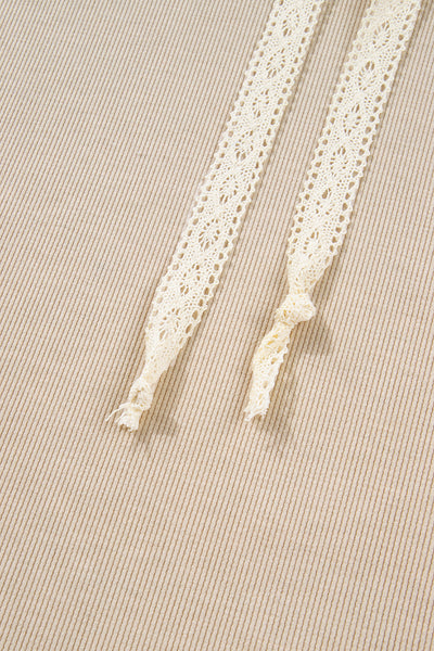 Dark Khaki Drawstring Pullover Hoodie and High Waist Pants Corduroy Suit