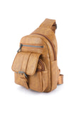 Khaki Vintage Zipper Multi Pockets PU Sling Bag