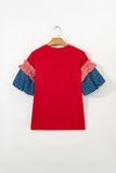 Stars and Stripes Contrast Puff Sleeve Top- 2 Colors