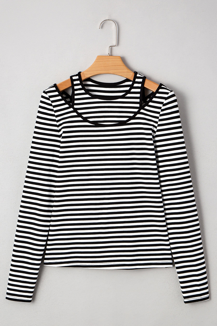 Black & White Striped Cutout Long Sleeve Top