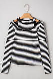 Black & White Striped Cutout Long Sleeve Top