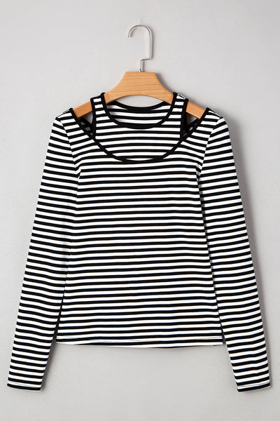 Black Striped Cutout Long Sleeve Top