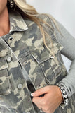 Camouflage Print Cargo Pocket Button-Up Denim Vest