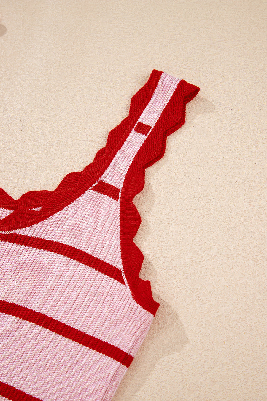 Scalloped Edge Striped Ribbed Tank Top- 2 Colors
