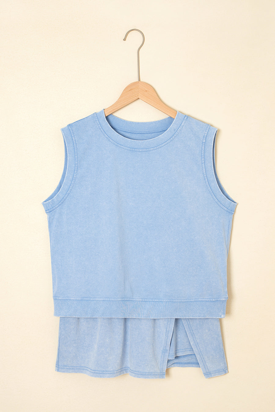 Yellow Cream Solid Color Washed Sleeveless Top Split Skort Cotton 2pcs Outfit